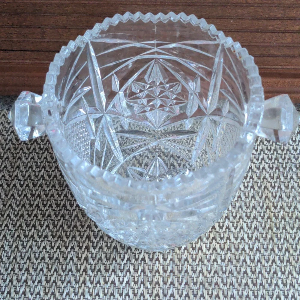 Vintage Italian Crystal Ice Bucket Cut Glass Saw Tooth Edge